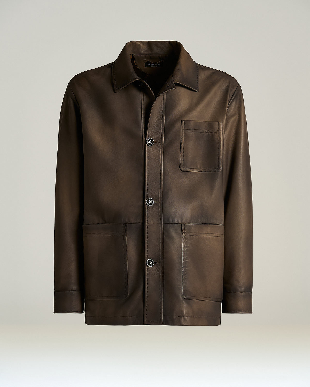 BROWN LAMBSKIN NAPPA LEATHER JACKET WITH CLEAN CONSTRUCTION 1
