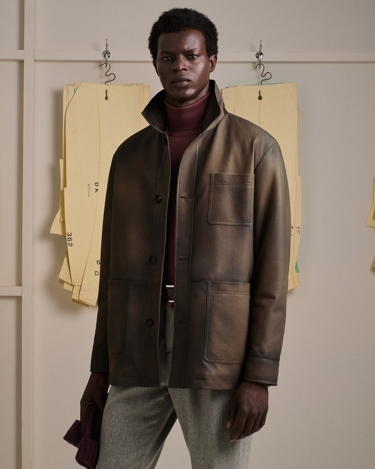 BROWN LAMBSKIN NAPPA LEATHER JACKET WITH CLEAN CONSTRUCTION 4