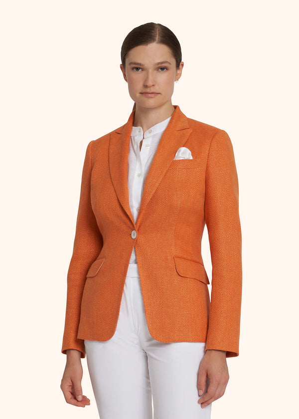 Kiton orange jacket for woman, in linen 2