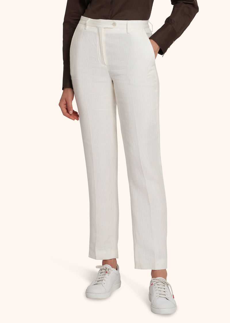Kiton white trousers for woman, in linen 2
