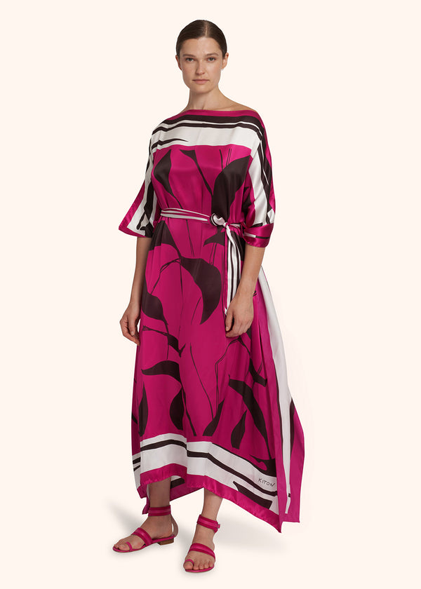 Kiton fuxia/brown kaftan 130x130 cm for woman, in silk 2