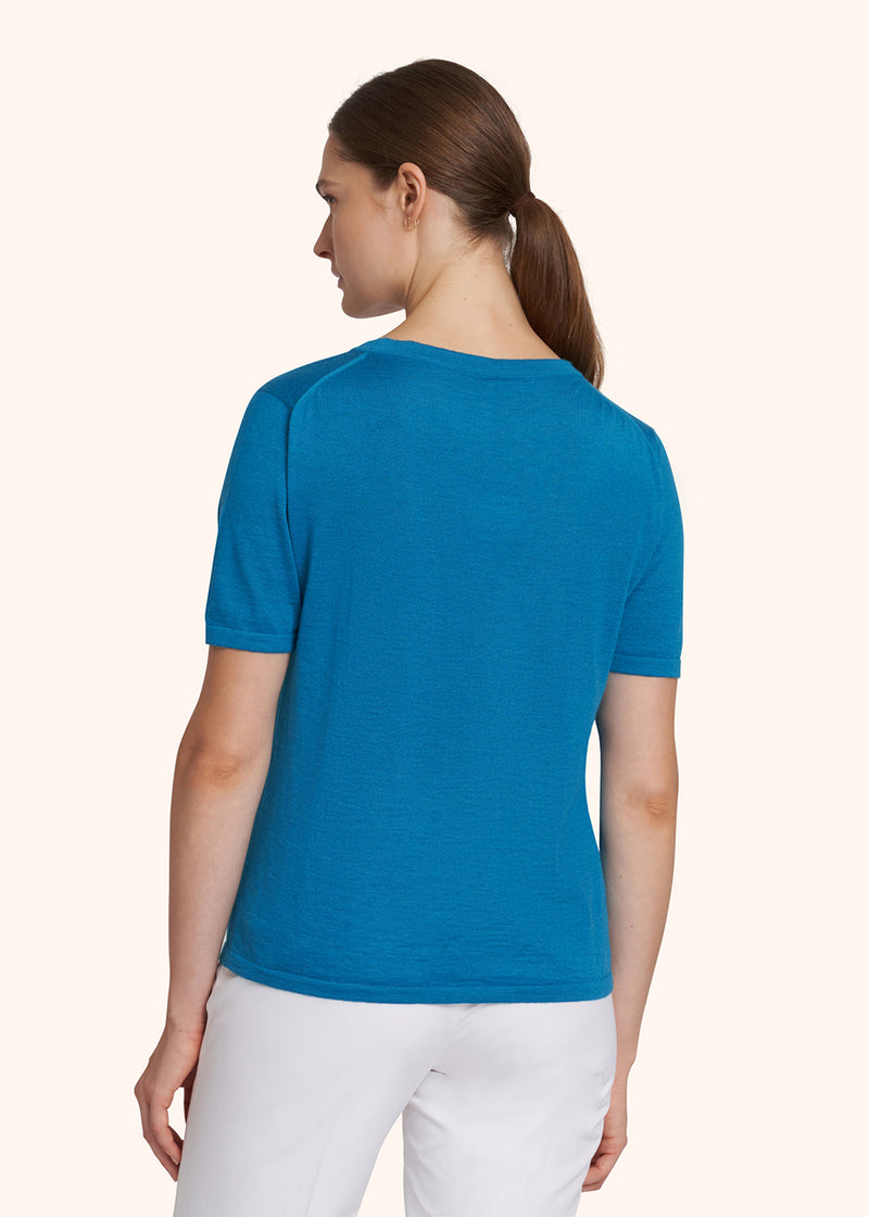 Kiton ocean blue/light grey jersey round neck for woman, in cashmere 3