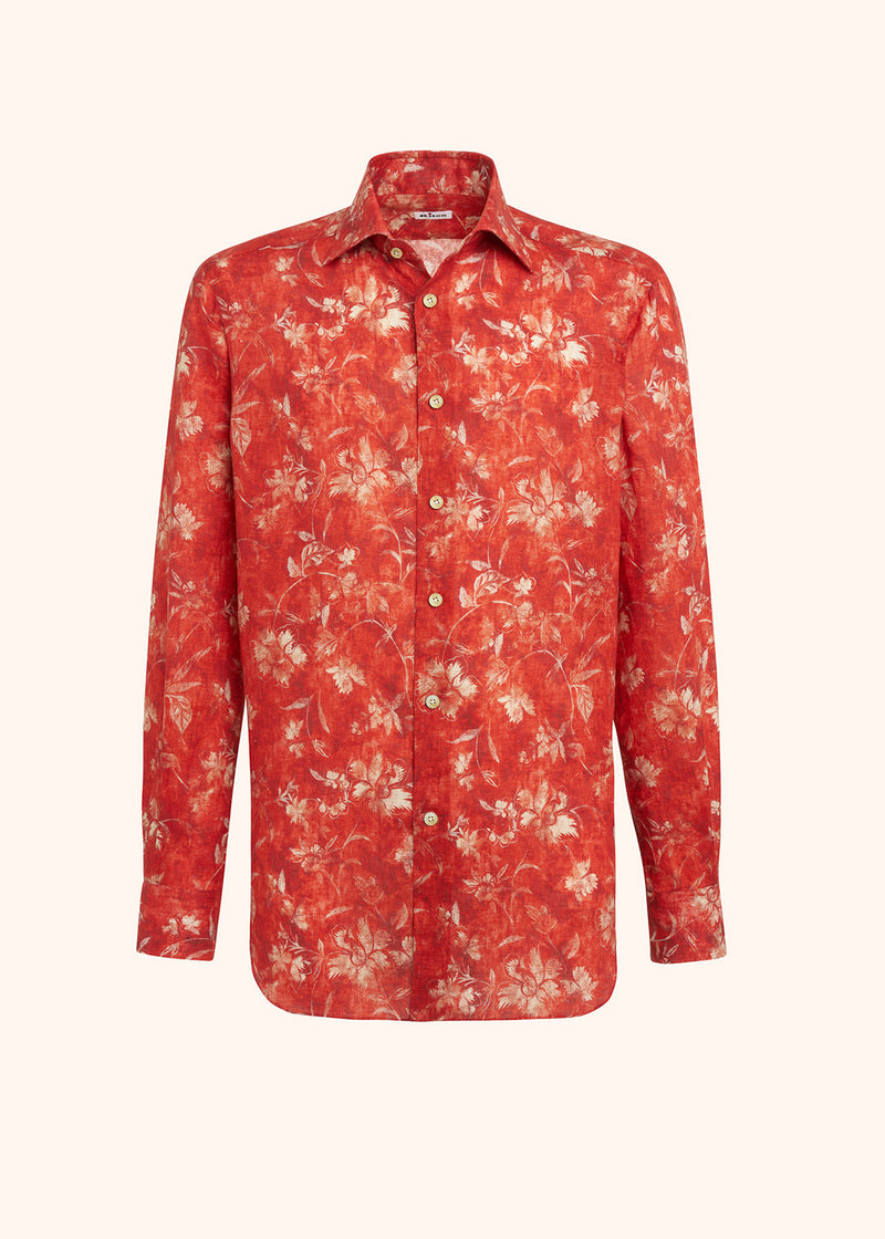 Red shirt for man, in linen – Kiton Europe