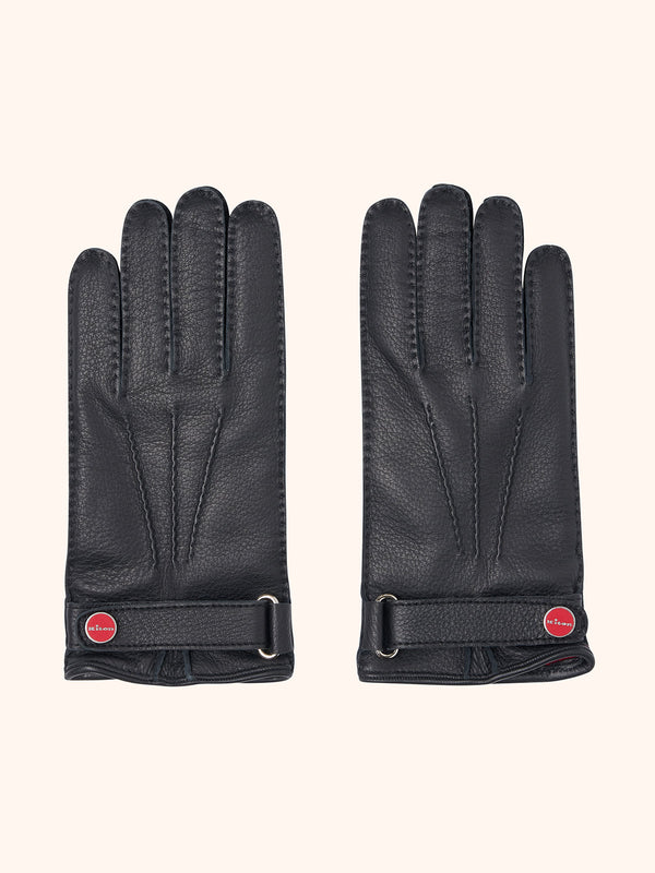 Kiton black gloves for man, in deerskin