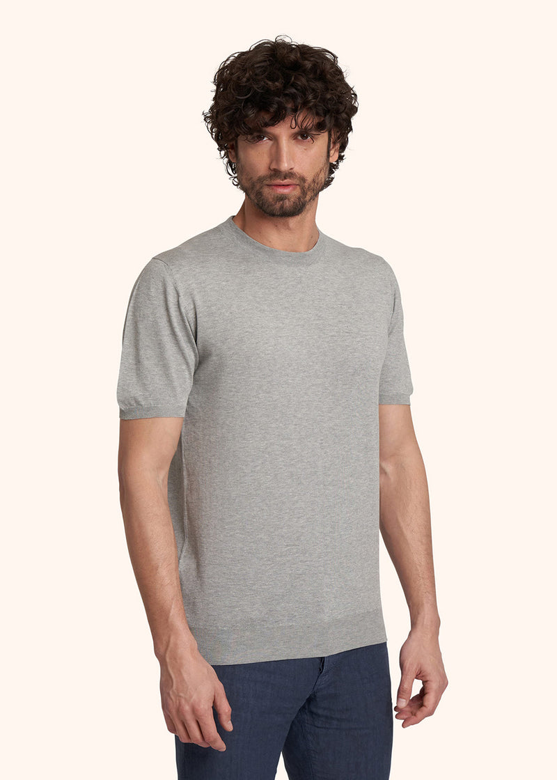 Kiton light grey jersey round neck for man, in cotton 2