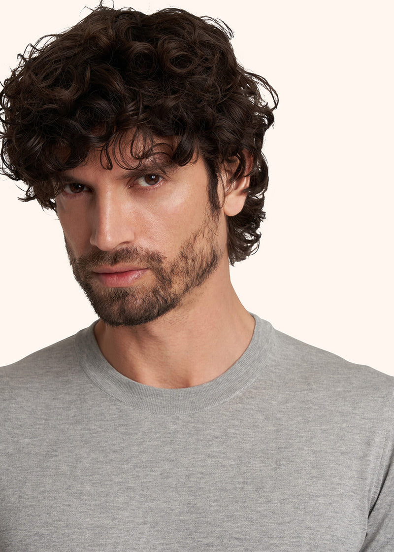 Kiton light grey jersey round neck for man, in cotton 4