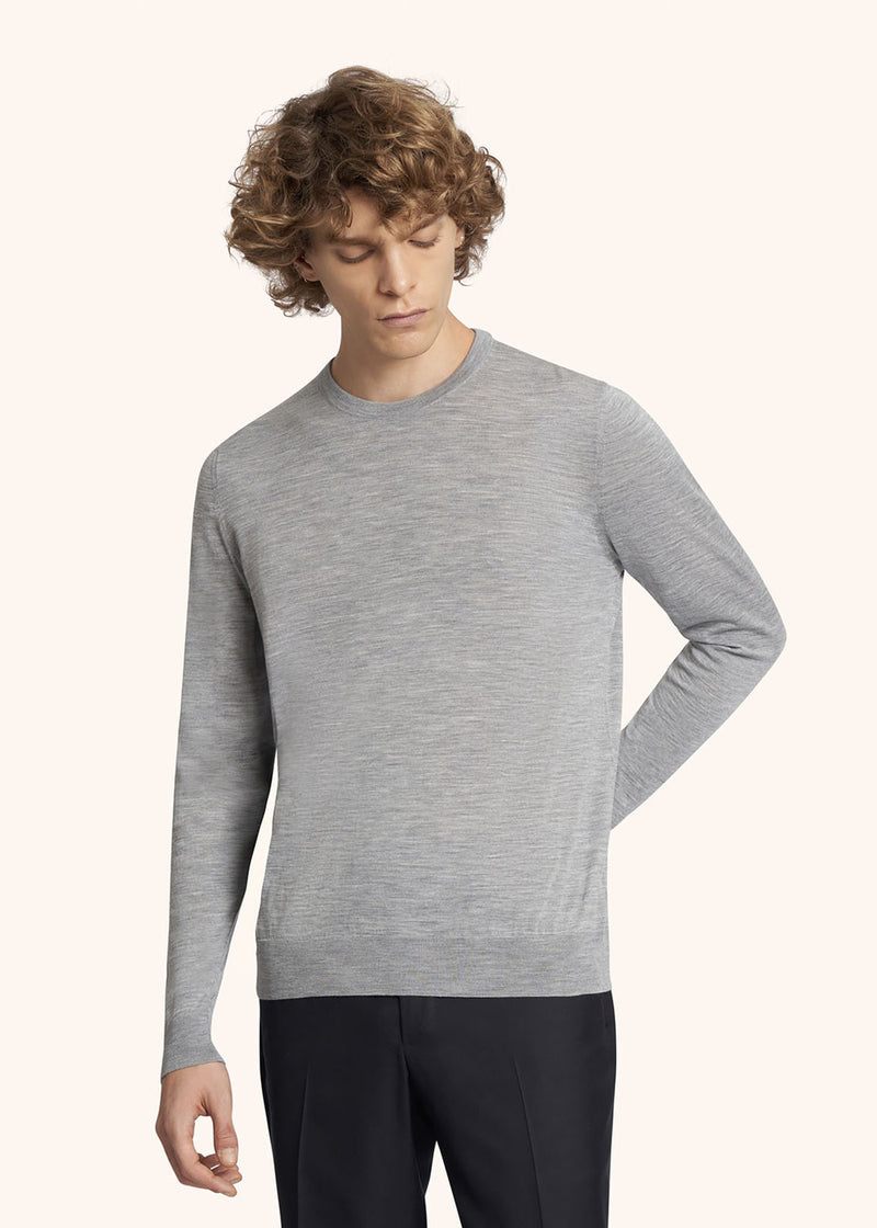 Kiton light grey jersey roundneck for man, in wool 3