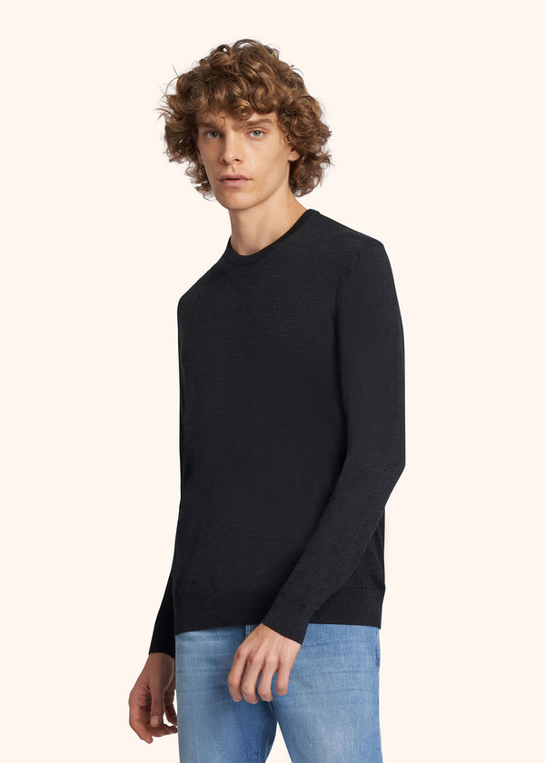 Kiton anthracite jersey roundneck for man, in wool 2