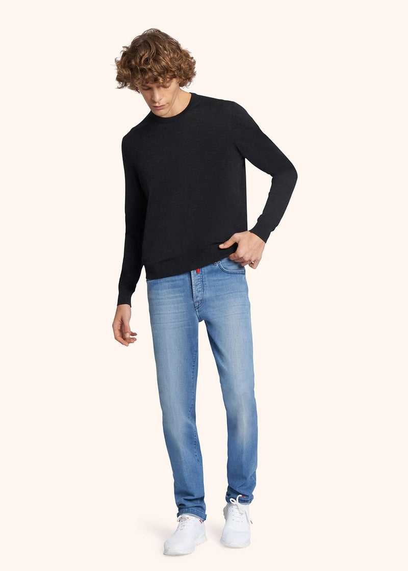 Kiton anthracite jersey roundneck for man, in wool 5