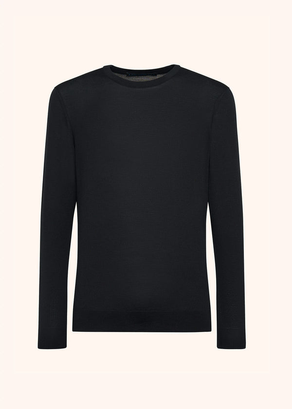 Kiton black jersey roundneck for man, in wool