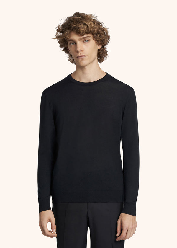 Kiton black jersey roundneck for man, in wool 2