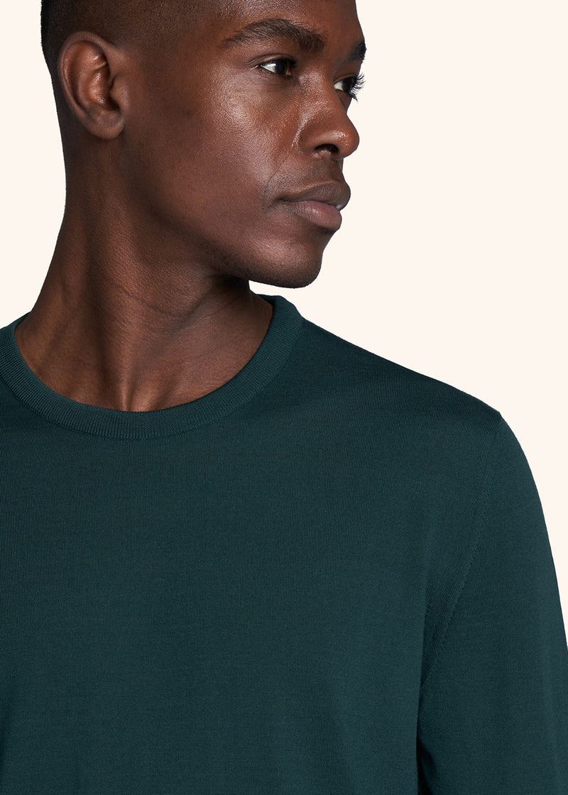 Green jersey roundneck for man, in wool – Kiton Europe