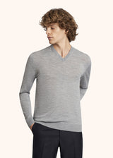 Kiton light grey jersey v-neck for man, in wool 2