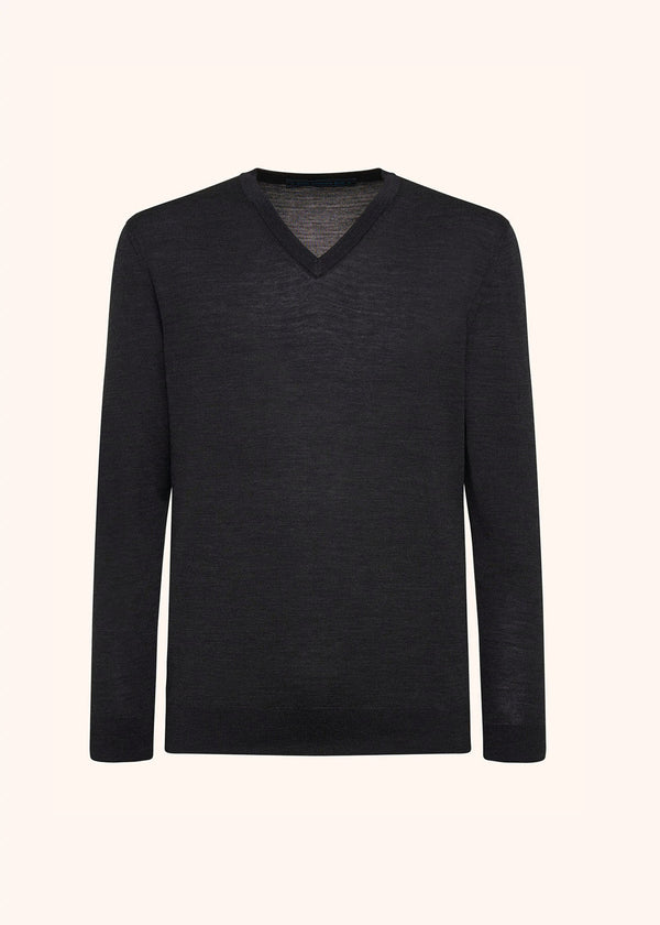 Kiton anthracite jersey v-neck for man, in wool
