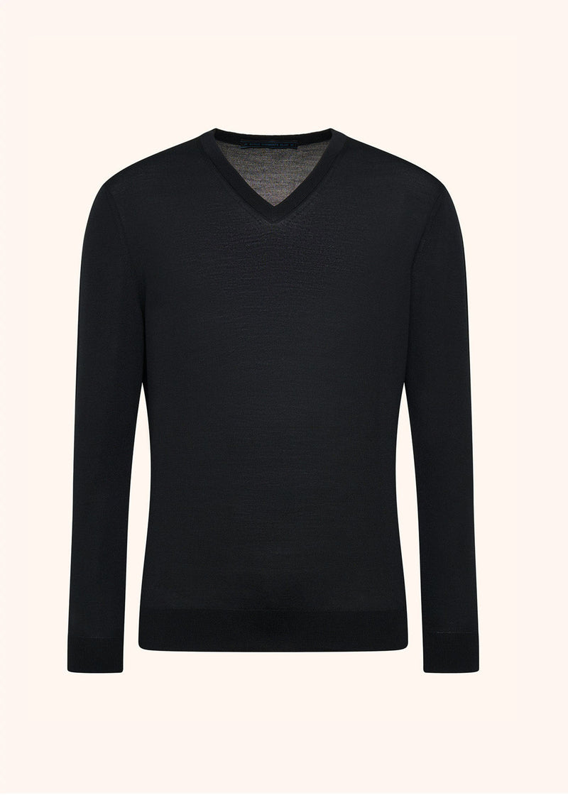 Kiton black jersey v-neck for man, in wool