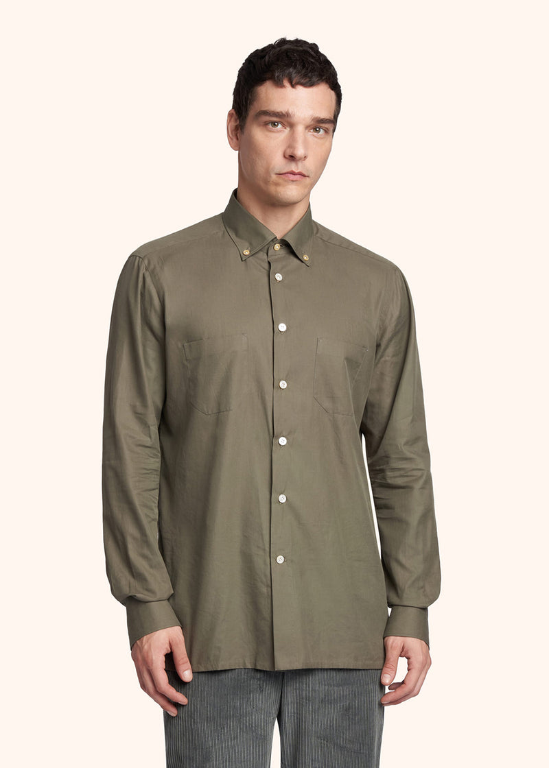 Green Olive ciro shirt for man in cotton Kiton Europe