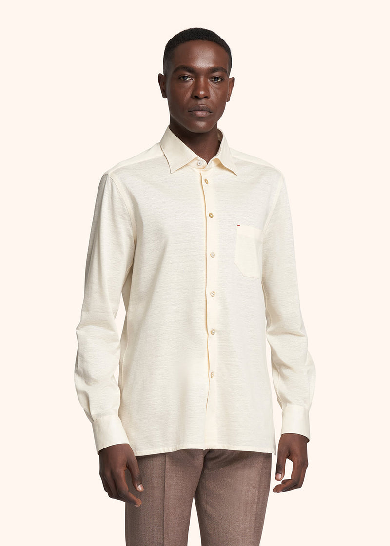 Kiton cream white nerano - shirt for man, in linen 2