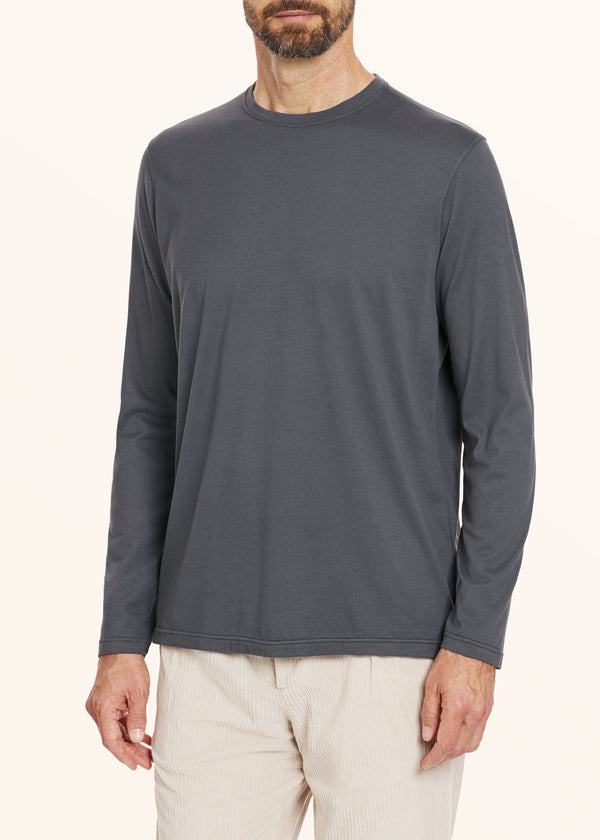 Kiton dark grey t-shirt l/s for man, in cotton 2