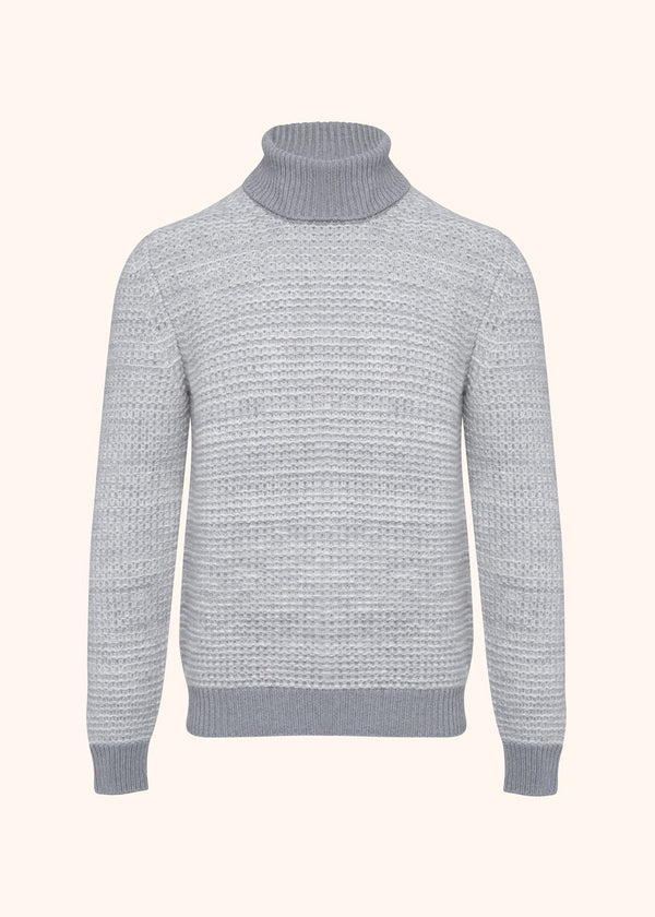 Kiton light grey jersey turtleneck for man, in cashmere