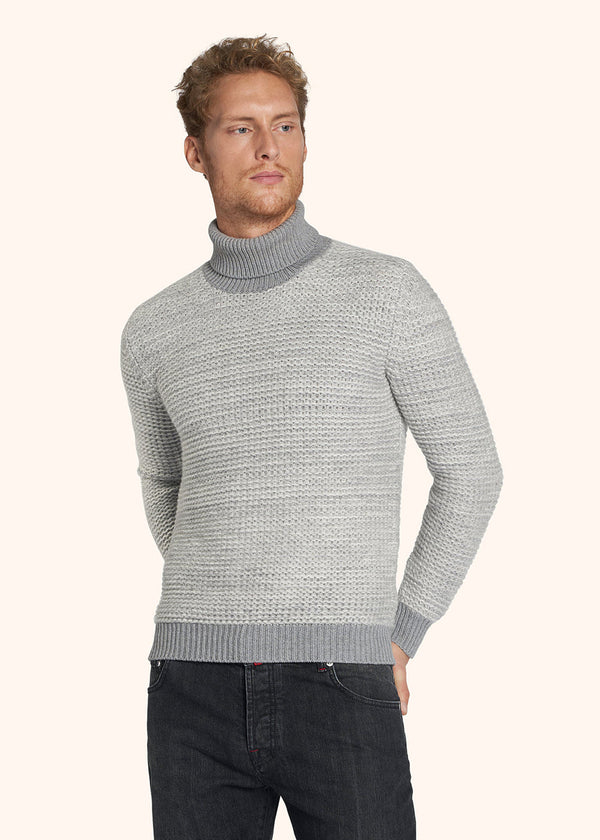 Kiton light grey jersey turtleneck for man, in cashmere 2