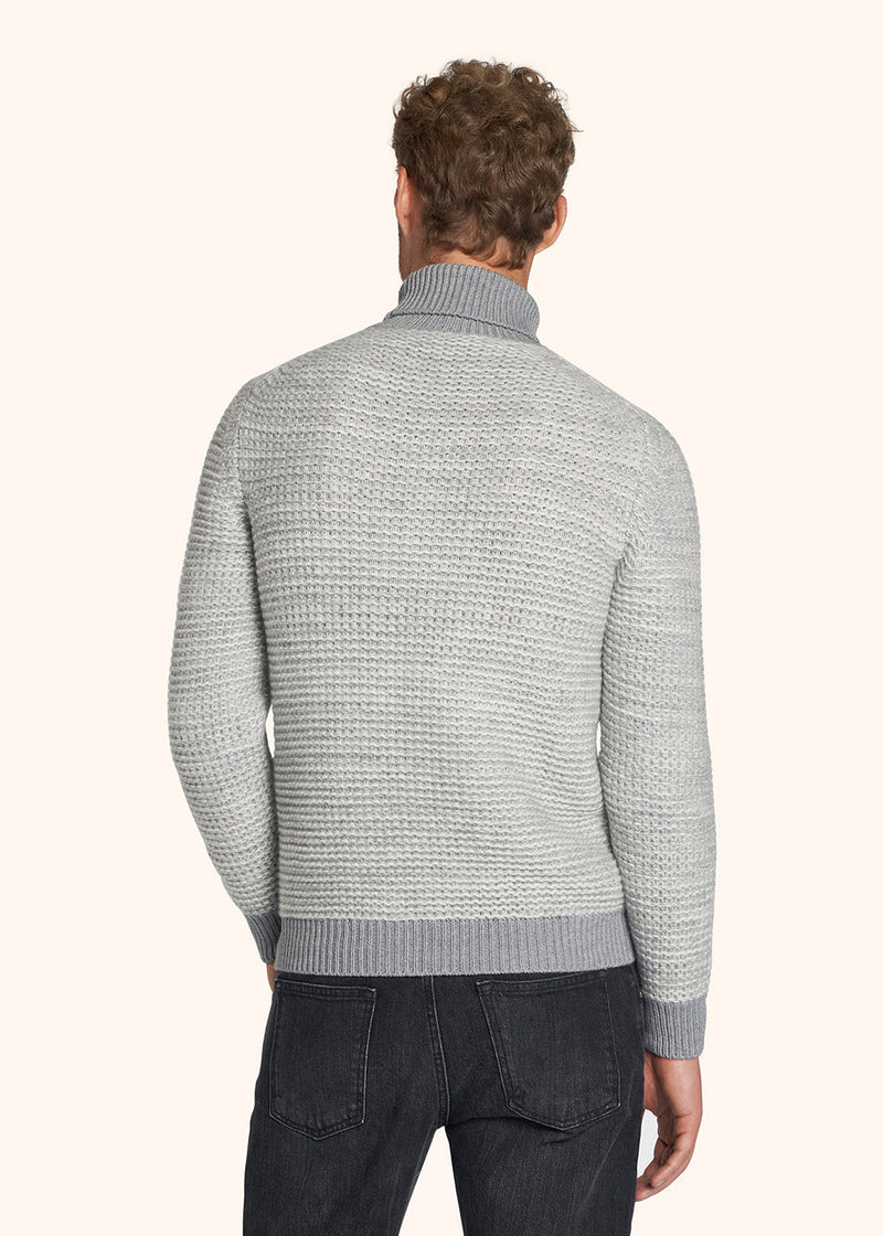 Kiton light grey jersey turtleneck for man, in cashmere 3