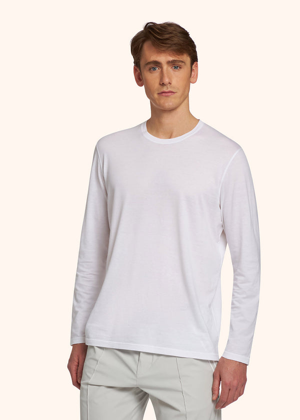 Kiton white t-shirt l/s for man, in cotton 2