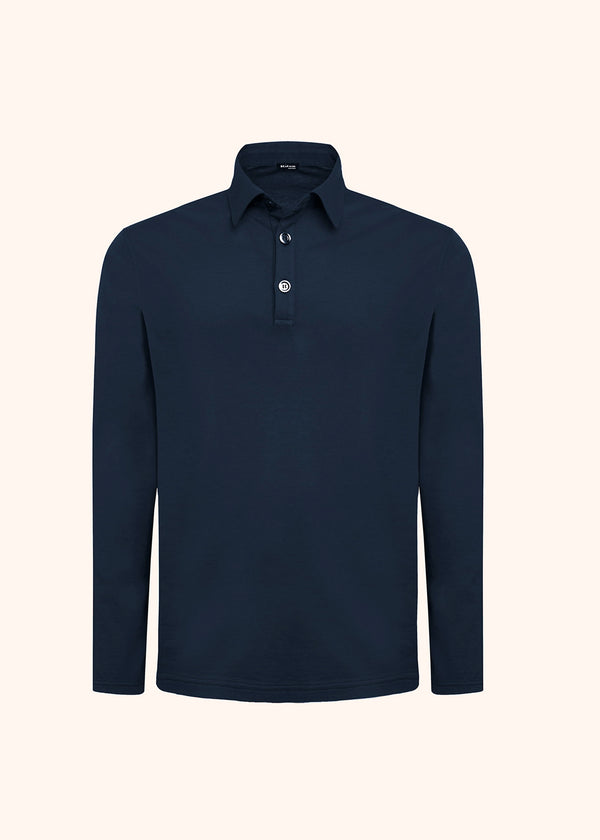 Kiton blue jersey poloshirt l/s for man, in cotton 1