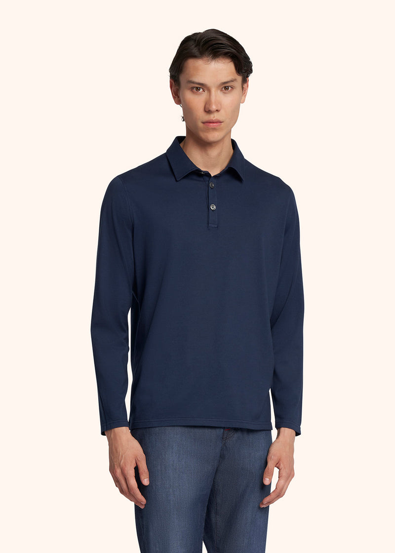 Kiton blue jersey poloshirt l/s for man, in cotton 2