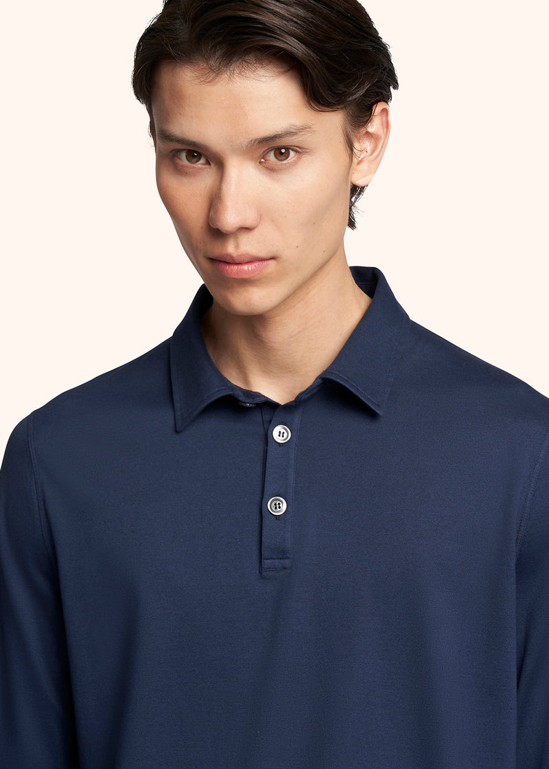 Kiton blue jersey poloshirt l/s for man, in cotton 4