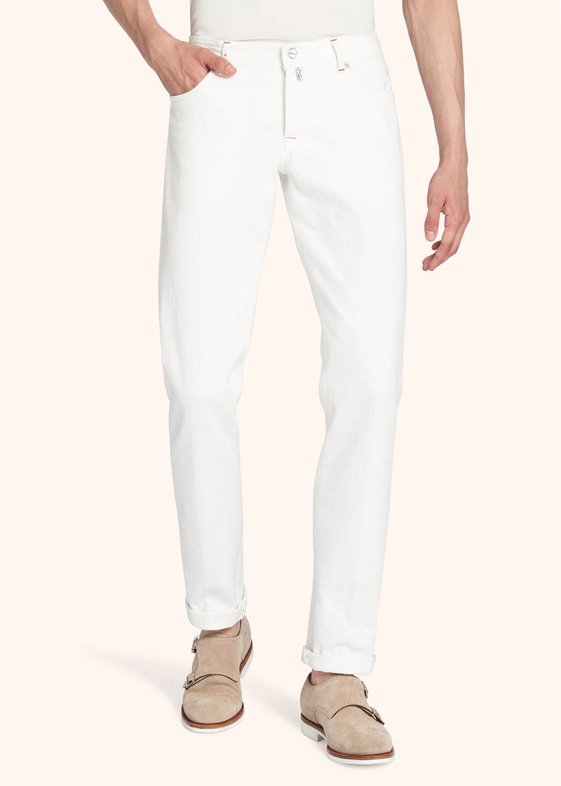 Kiton cream white trousers for man, in cotton 2
