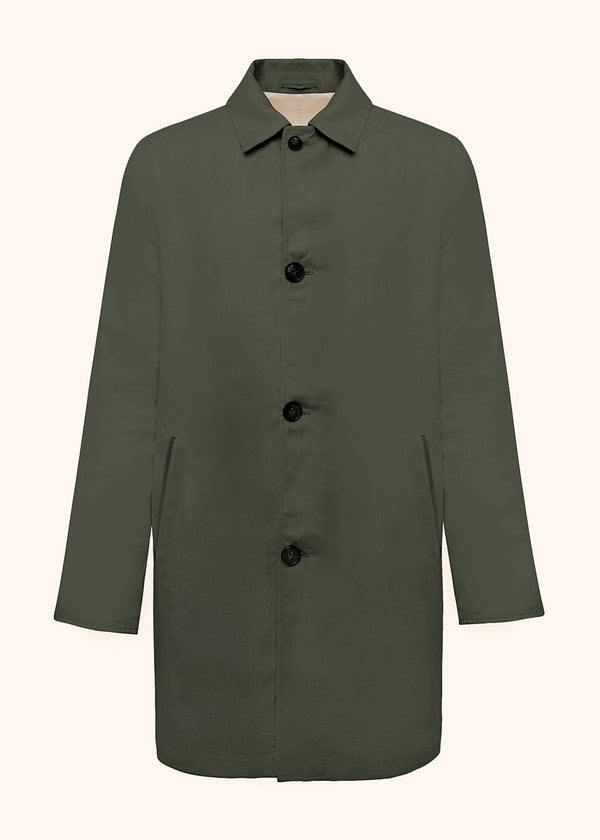 Kiton dark green coat for man, in linen