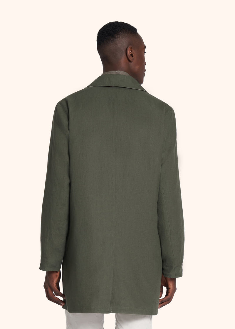 Kiton dark green coat for man, in linen 3